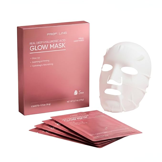 Real Deep Hyaluronic Acid Glow Mask, Korean Sheet Face Mask for Dry, Dehydrated Skin, Brightening, Firming & Moisturizing Skincare, 28g x 5ea
