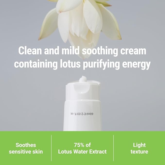 ROVECTIN Calming Lotus Cream – Lightweight Hydrating & Soothing Moisturizer Face Cream for Sensitive Skin | 75% Lotus Water Extract & Niacinamide for Anti-Aging | Vegan Korean Skincare (2.03 fl oz)