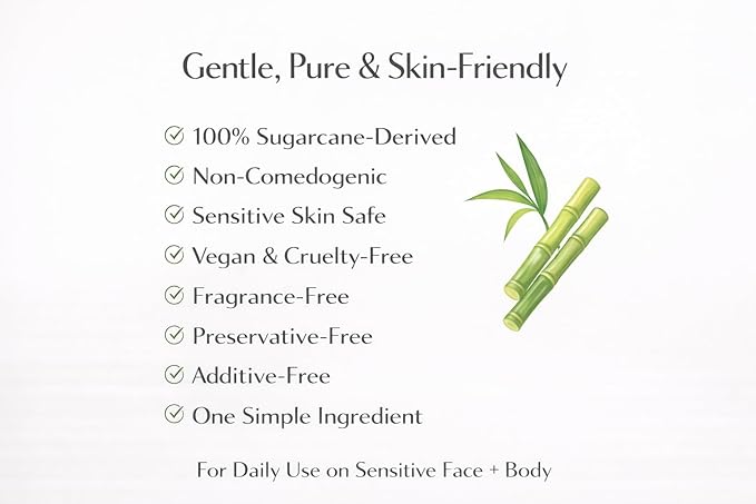 Pure Squalane Moisturizer – 100% Sugarcane-Derived, Lightweight Non-Comedogenic Face & Body Oil for Sensitive Skin, Fragrance-Free (2 fl oz)