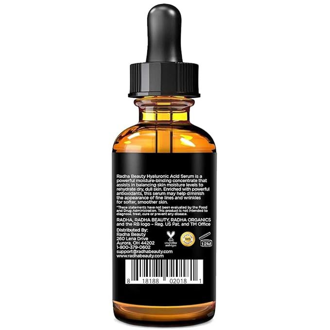 Radha Beauty Hyaluronic Acid Serum for Face, 2 fl. oz - Infused with Vitamin C + E + Green Tea & Jojoba Oil for Anti-Aging, Wrinkles, and Fine Lines - For Radiant and Healthy Skin