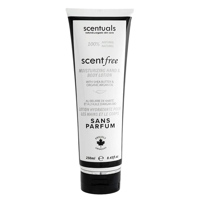 Hand & Body Cream Scent Free, Made With Organic Argan Oil and Shea Butter, for Dry Sensitive Skin, Cruelty Free, Natural Skin Care Products, Made in Canada, 250 ml | 8.45 fl oz