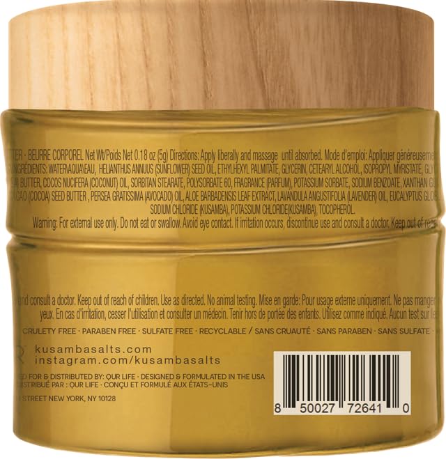 SeaFoam Jasmine Natural Body Butter for Dry Skin 6oz, Deep Moisturizing Cream, Aloe, Shea Butter and Olive Oil, Nourishing Hydration, Salt, Kusamba by QUR