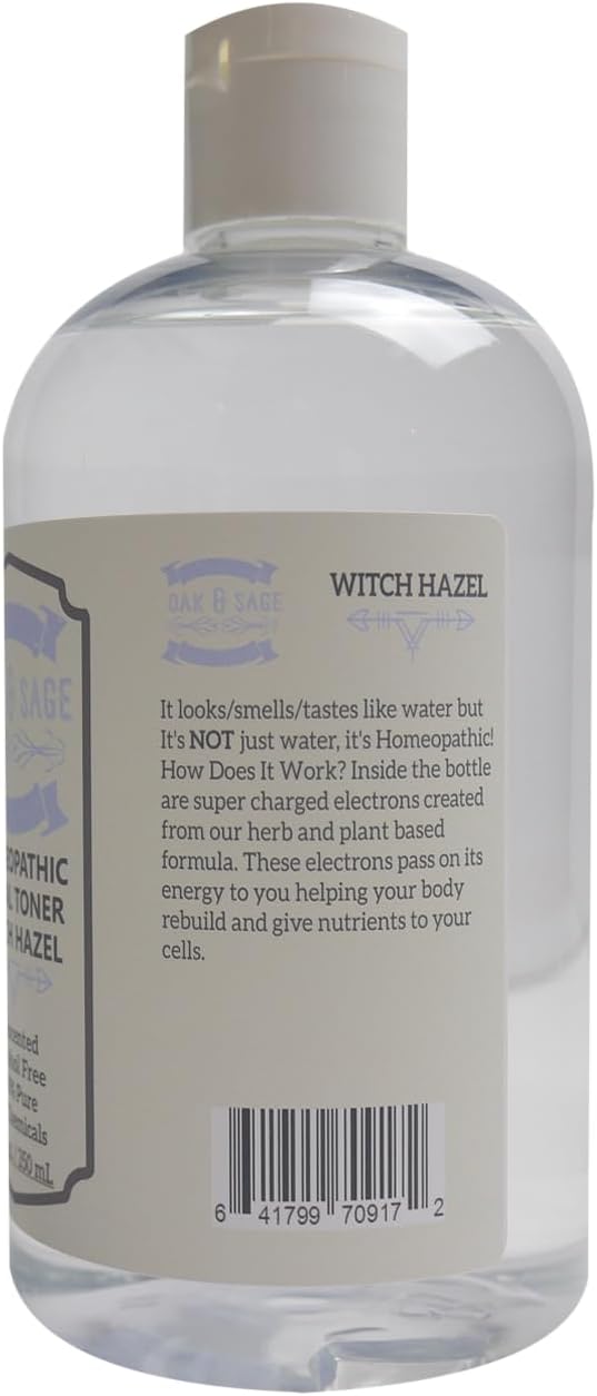 Oak & Sage Homeopathic Facial Toner Witch Hazel Unscented - 12oz Astringent, 100% Pure, No Alcohol, No Additives