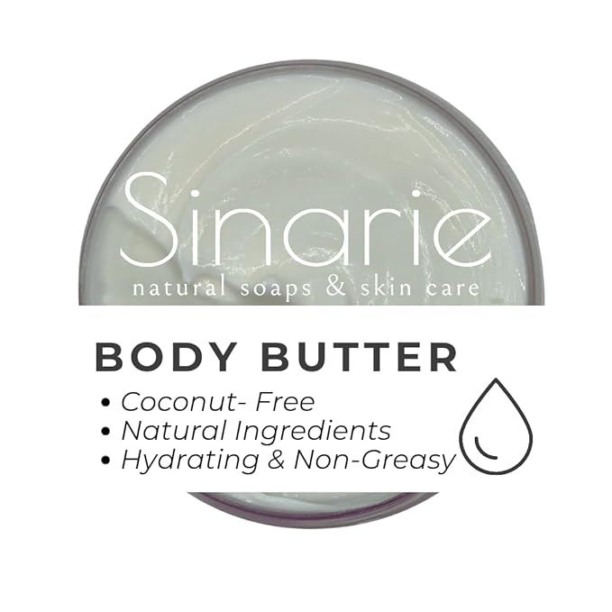 Sinarie Coconut-Free Body Butter | Luxurious Hydration with Shorea Butter, Evening Primrose Oil, Argan & Moringa Oil | Non-Greasy, Natural Ingredients | For Sensitive Skin (5.3 oz., Sophisticate)