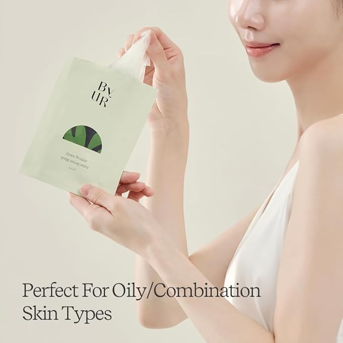 ByUR Green Wonder Keep Peace Aqua Serum Mask - Soothing & Oil Control for Sensitive Skin, Gentle Exfoliation, Salicylic Acid, AHA, Centella Asiatica, Daily Face Mask Pore Care Korean Skincare (1pc)