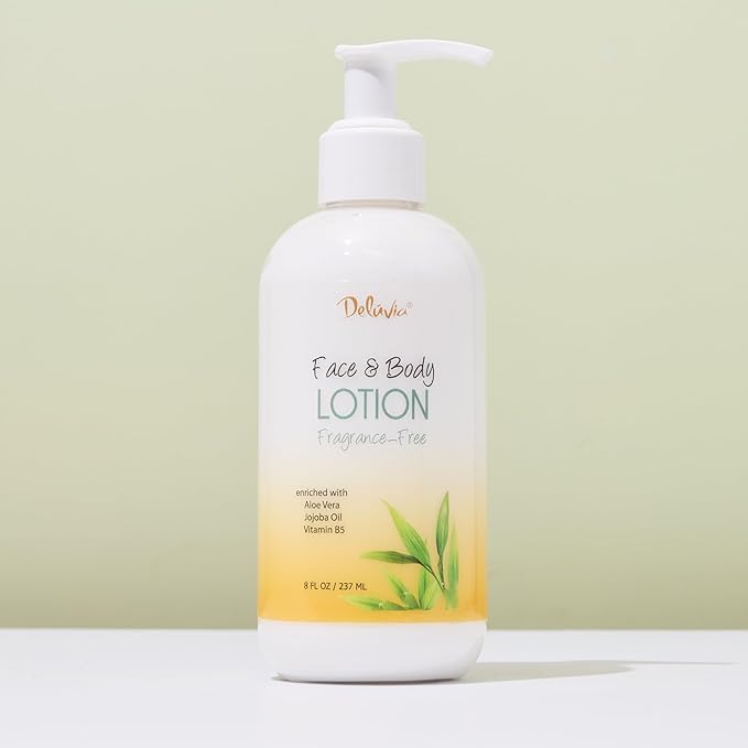 Deluvia Moisturizing Body Lotion & Face Lotion, 8oz with Organic Aloe Vera, Shea Butter, Organic Jojoba Oil, Vitamin E & B5. Daily Skin Moisturizing Lotion For Dry Skin, Great For All Skin Types.