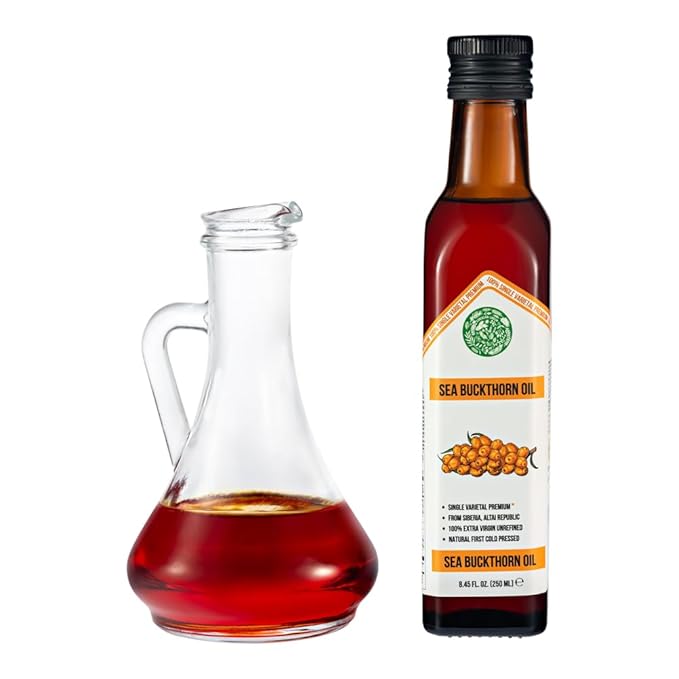 Siberian Green Sea Buckthorn Oil – 250ml Single Varietal Seed and Berry Oil – Extra Virgin Unrefined Cold Pressed Ideal for Cooking Salads Cosmetics Skin Care