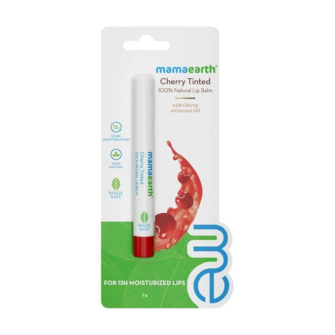 Mamaearth Nourishing Cherry Tinted Natural Lip Balm | 12 Hour Moisturization with Coconut Oil & Cherry | Relieves Dry, Cracked Lips & Makes Lips Soft & Supple | 0.07 Oz/2g