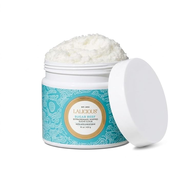 LALICIOUS Sugar Reef Moisturizing Body Scrub - Cane Sugar Body Exfoliating Body Scrubs with Coconut Oil & Honey, No Parabens (16oz)