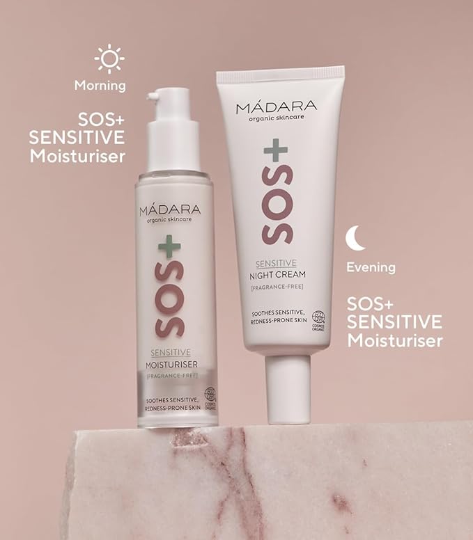 Madara Organic Skincare | SOS+ SENSITIVE Night Cream, – Calming moisture for sensitive, reactive and redness-prone complexions, Dermatologically proven to soothe redness, Fragrance and colourant-free