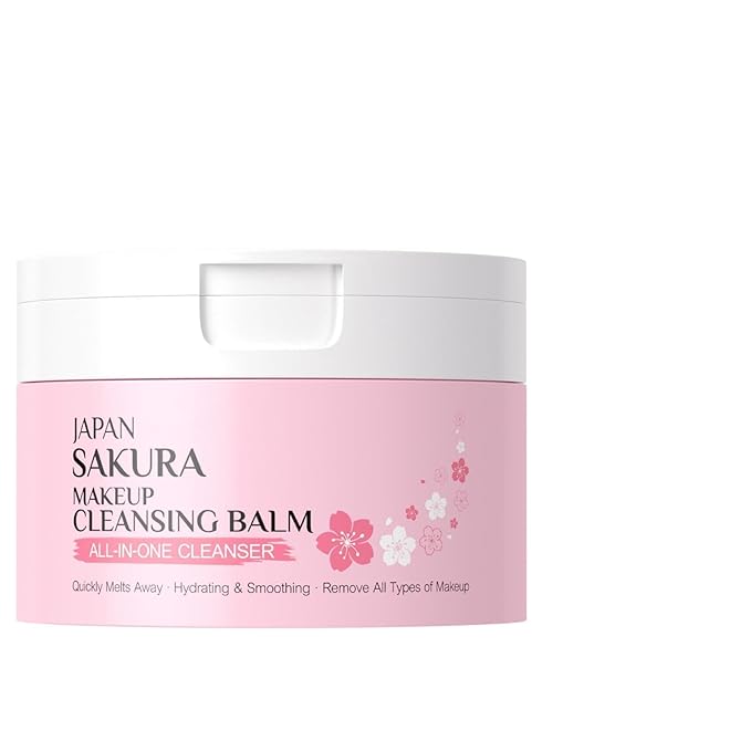 Sakura Makeup Cleansing Balm, All-in-One Cleanser Deep Cleansing Cream, Hydrating Cleanser for Face with Spatula, Dissolves Heavy Waterproof Makeup Remove for All Skin Types, 100 g/3.53 oz