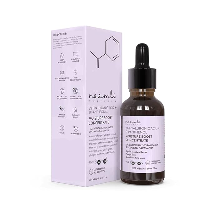 Neemli Naturals 2% Hyaluronic Acid + D Panthenol Moisture Boost Concentrate Face Serum for Intense Hydration, Plump & Glowing Skin | Suits All Skin Types, 30ml (Pack of 1)