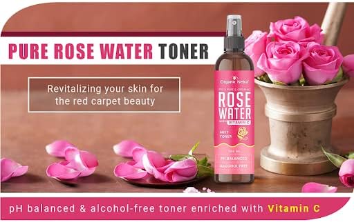 Organic Netra Rose Water with Vitamin C | Exfoliates the Skin and Controls Oil | Excellent for Clearing Away Makeup & Dirt from Pores | Mist Spray for All Skin Type | Paraben and Alcohol Free - 200 ml