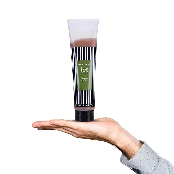 MGA Vegan Face Scrub - Scruff Rescue Face Scrub, Daily Exfoliator & Wash for Deep Cleaning | Prevents Blackheads & Ingrown Hairs | pH Balanced Walnut Shell Microdermabrasion | 5.5 oz