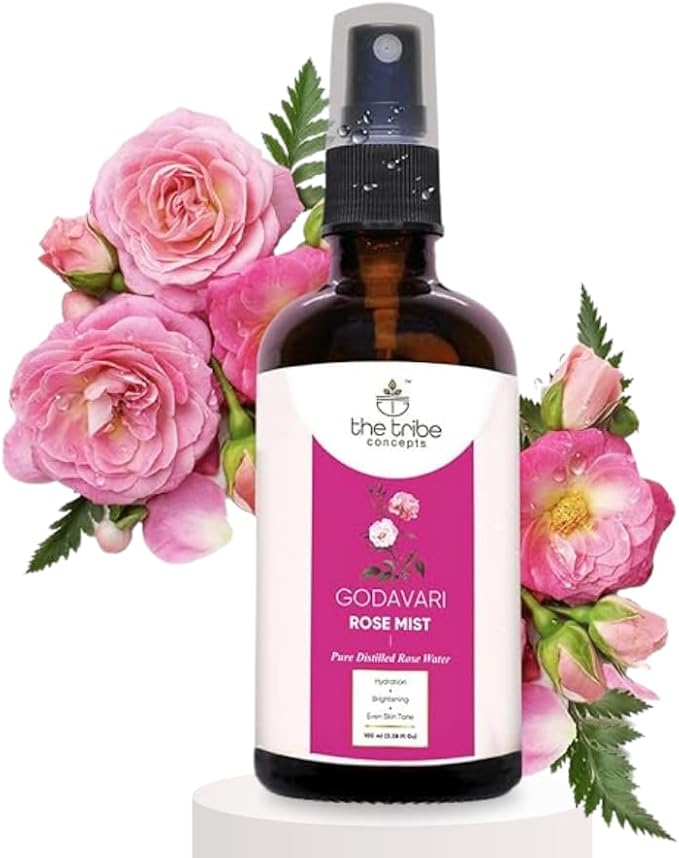 The Tribe Concepts Godavari Rose Mist Face Toner, Pure Distilled Rose Water for Hydration, Brightening Even Skin Tone - 100 ml Pack of 1 Standard