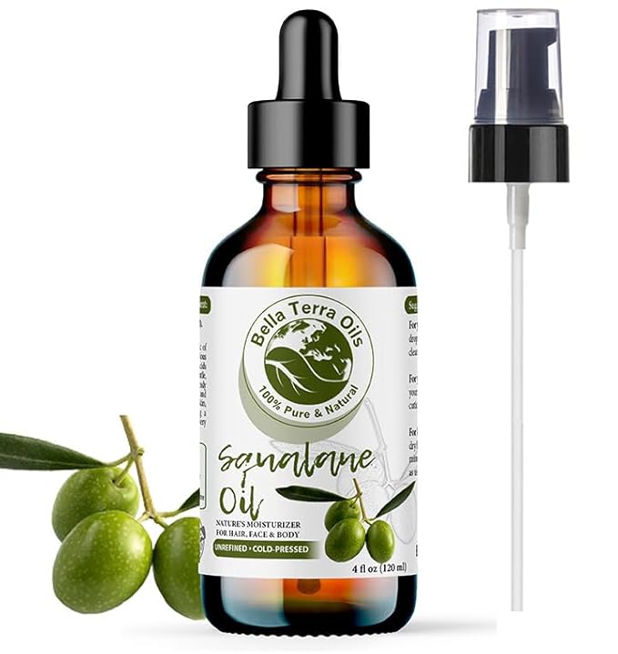 Bella Terra Oils - Organic Squalane Oil 4 oz - Dive into Organic, Olive-Derived, Ideal for Skin and Hair High in Vitamin E, Promotes Supple & Radiant Skin