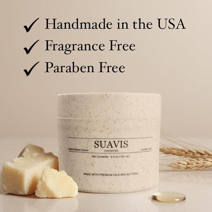 SUAVIS Moisturizing Cream - Body and Facial Lotion - Made in the USA with Premium Oils and Butters - Unscented, Paraben Free, 5 fl oz