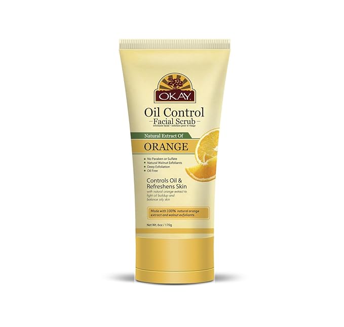 OKAY Orange Facial Scrub for Oil Control 6 oz – Deep Exfoliating Face Scrub Removes Dirt & Dead Skin, Minimizes Pores, Helps Clear Blemishes, Brightening Orange Extract, Alcohol Sulfate Paraben Free