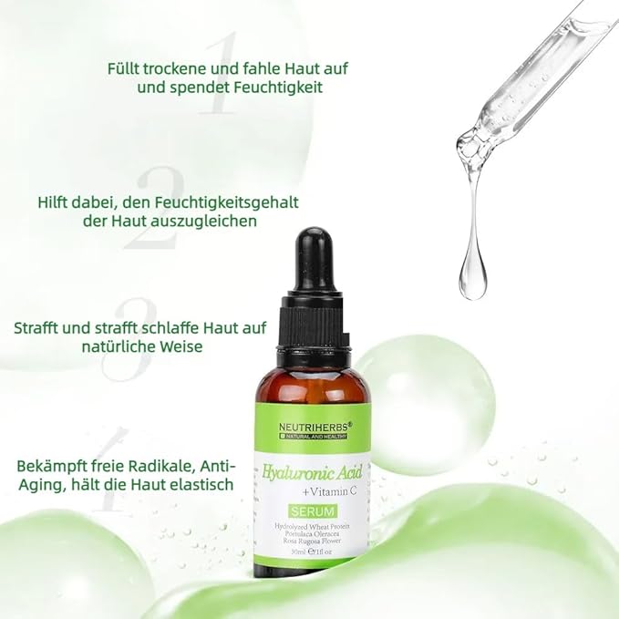 Neutriherbs Hyaluronic Acid Serum, Lightweight/Rapidly Hydrate Skin, Daily Facial Serum Improve Oily, Dehydrated, Acne-Prone Skin - 30ml / 1fl Oz