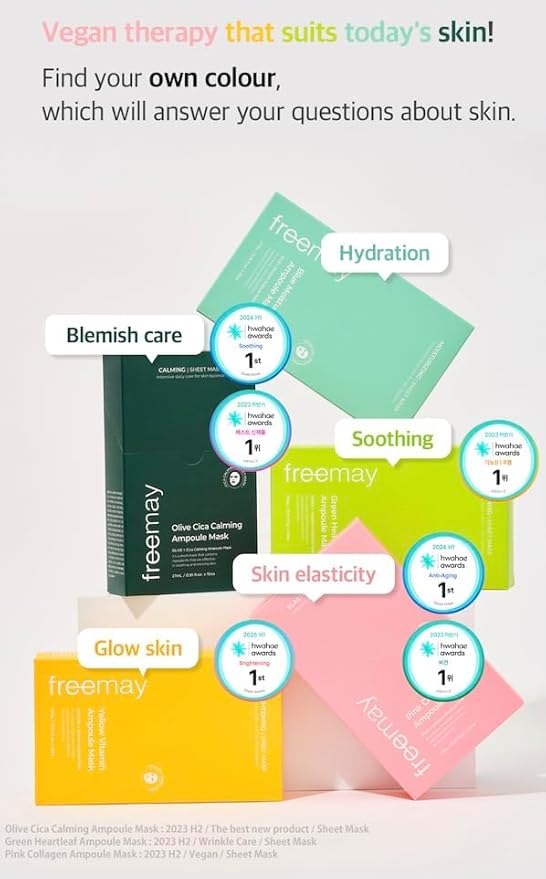 freemay Yellow Vitamin Ampoule Mask 27ml (0.91 fl oz) × 10 Sheets – Vitamin Complex for Hydration & Revitalizing, Vegan Facial Sheet Mask for Nourishing Glow