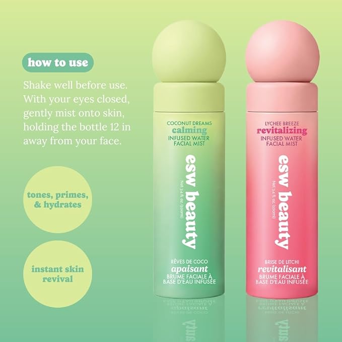ESW Beauty Coconut Dreams Facial Mist - Hydrating Face Mist - Makeup Primer & Setting Spray - Unscented Face Toner for Sensitive Skin with Coconut Water, Cucumber & Aloe 3.4oz