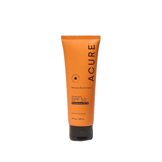 Acure Mineral Sunscreen SPF 50 - Zinc Oxide Sunscreen for Face & Body, Travel Size Sunblock Cream for Men & Women, Non Toxic for Sensitive Skin with Squalane for Hydration - 3 fl oz