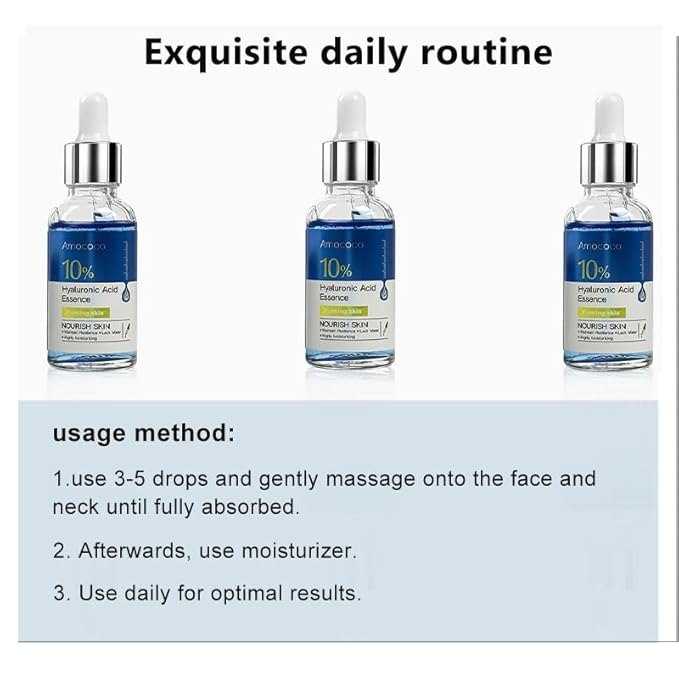 Hyaluronic Acid Serum for Face, Daily Hydrating Face Serum, Anti-Aging Essence with Glycerin, Fragrance Free, for Plumper, Smoother, 1.1 Fl Oz