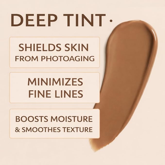 NAELI Anti Aging Tinted Moisturizer SPF 50, Mineral Sunscreen for Face with Zinc Oxide, Peptides & Ceramides, Natural Hydrating Dark Tint - 1.4 oz