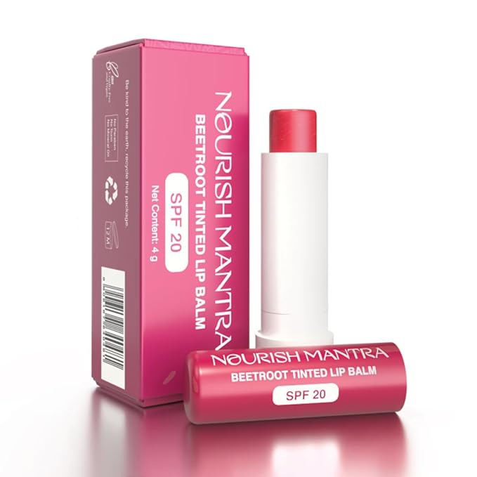 NOURISH MANTRA Beetroot Tinted Lip Balm with SPF 20 | Lip Balm for Chapped & Dry Lips | Enriched with Almond Oil, Shea Butter & Beetroot | Suits All Skin Types | For Men & Women | 4gm