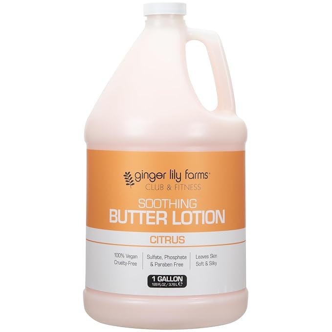 Ginger Lily Farms Club & Fitness Soothing Butter Lotion for Dry Skin, 100% Vegan & Cruelty-Free, Citrus Scent, 1 Gallon (Pack of 4)
