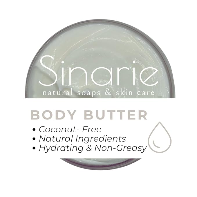 Sinarie Coconut-Free Body Butter | Luxurious Hydration with Shorea Butter, Evening Primrose Oil, Argan & Moringa Oil | Non-Greasy, Natural Ingredients | For Sensitive Skin (5.3 oz., Pure Essence)