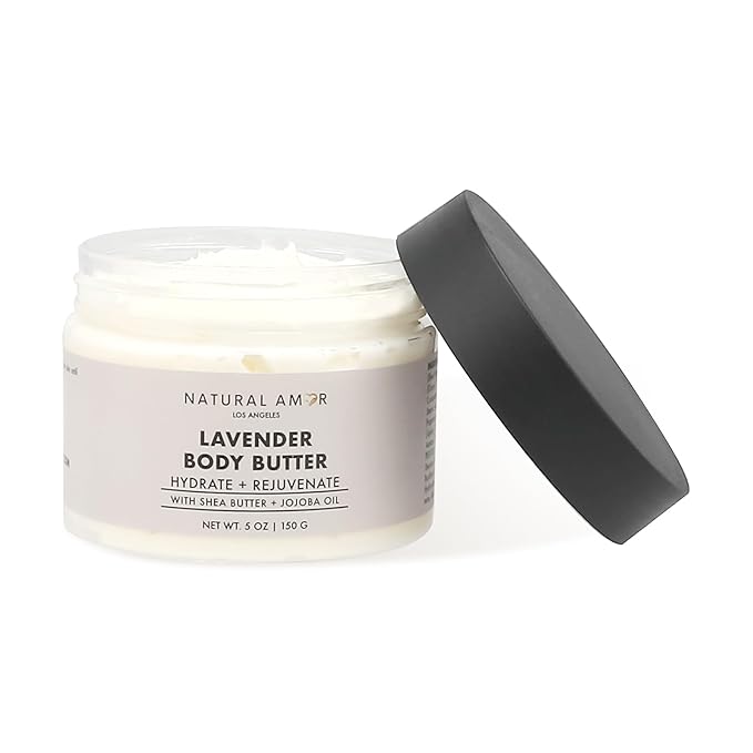 Natural Amor Lavender Body Butter with Shea Butter, Jojoba Oil – Deep Hydrating Cream for Dry Skin – Nourishing Daily Moisturizer for Women & Men – 5oz