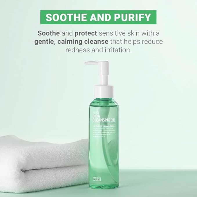 tenzero Relief Cica Cleansing Oil 5.07 fl oz (150ml), Hydrating, Daily Makeup Blackhead Remover for Face, Pore Control Centella Oil Cleanser, Korean Skincare, Double Cleansing