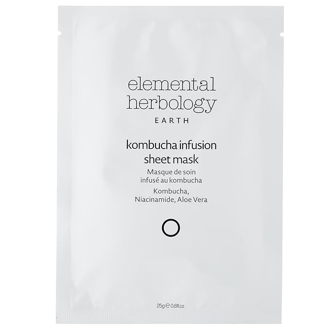 Elemental Herbology Kombucha Infusion Sheet Mask, 1 Mask– Radiance-Boosting, Face Sheet Mask with Probiotics, Niacinamide & Aloe Vera – Brightens, Hydrates & Strengthens Skin Barrier