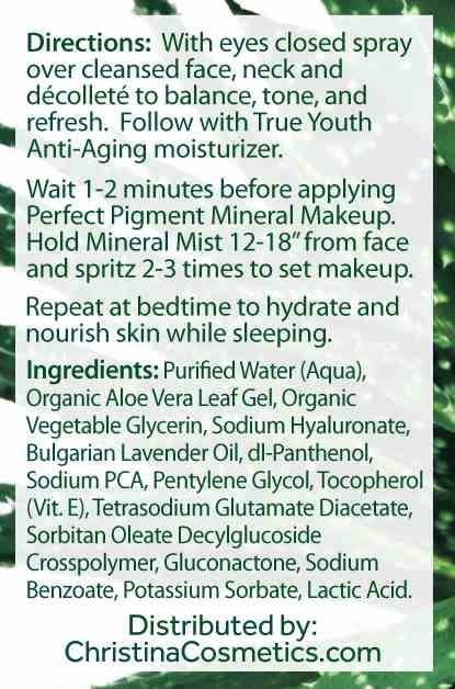 Christina Cosmetics Anti-Aging Mineral Mist - Deeply hydrating with bio-identical NMF's (Natural Moisturing Factors) Organic lavendar and plant based ingredients! - 4 oz. Spray
