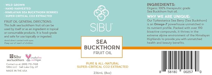 sibu Premium Himalayan Omega 7 Sea Buckthorn Fruit Oil, 8 oz