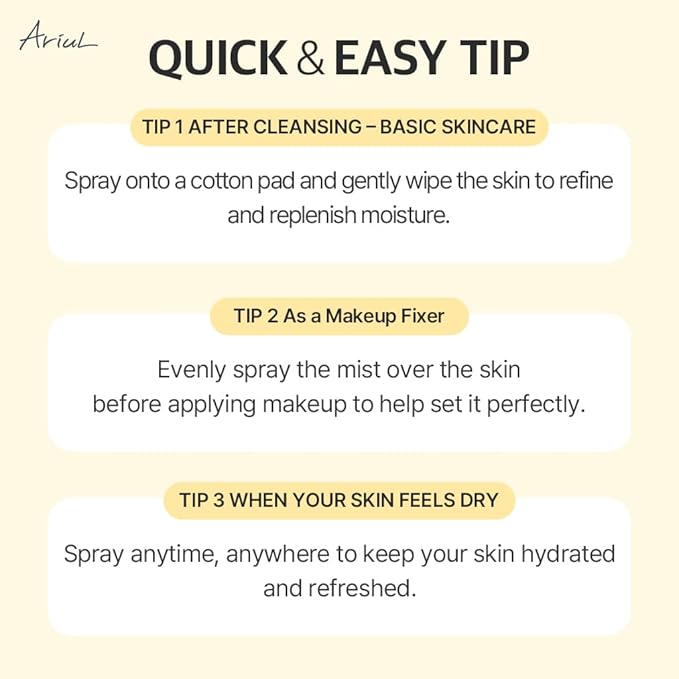 Ariul 7 Days Vitamin Mist 5.07 fl. oz. All Natural Green Graded Nutrients Facial Toner Moisturizing Spray - Biotin, Niacinamide, Riboflavin, Ascorbic Acid, Butylene Glycol, Cyanocobalamin