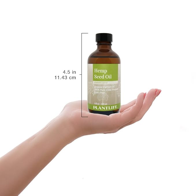 Plantlife Hemp Seed Carrier Oil - Cold Pressed, Non-GMO, and Gluten Free Carrier Oils - for Skin, Hair, and Personal Care - 4 oz