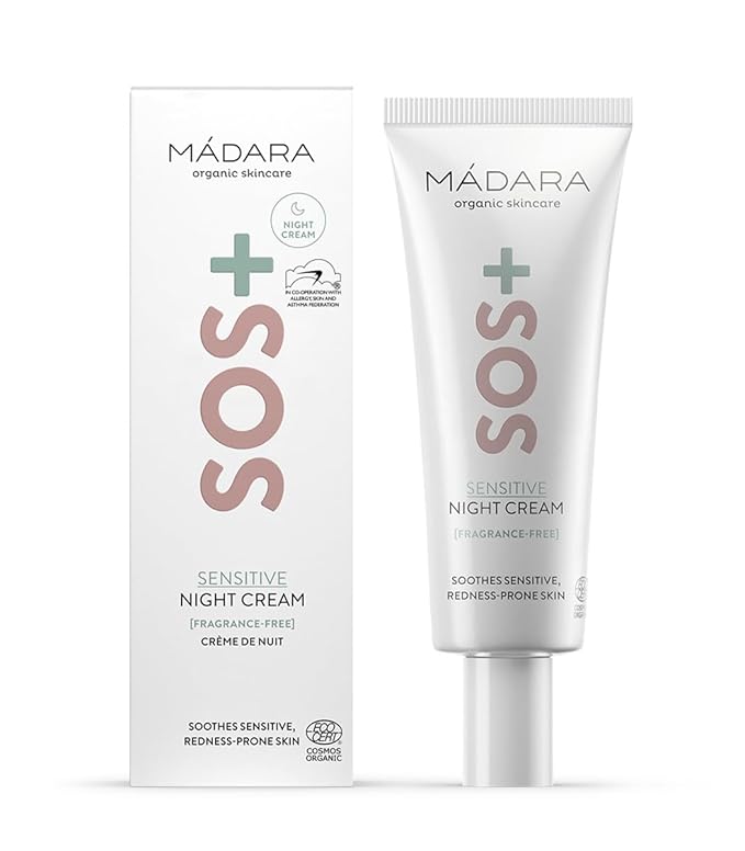 Madara Organic Skincare | SOS+ SENSITIVE Night Cream, – Calming moisture for sensitive, reactive and redness-prone complexions, Dermatologically proven to soothe redness, Fragrance and colourant-free