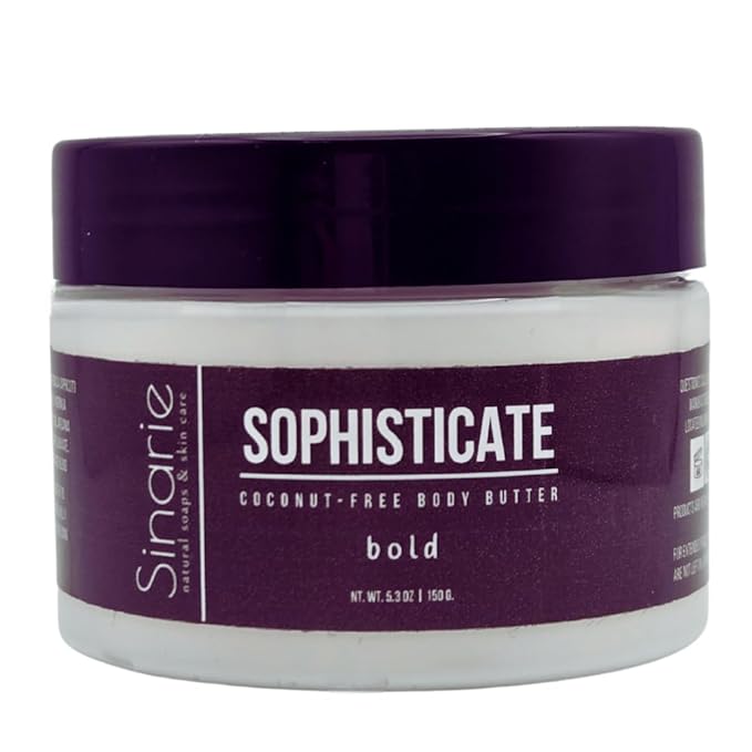 Sinarie Coconut-Free Body Butter | Luxurious Hydration with Shorea Butter, Evening Primrose Oil, Argan & Moringa Oil | Non-Greasy, Natural Ingredients | For Sensitive Skin (5.3 oz., Sophisticate)