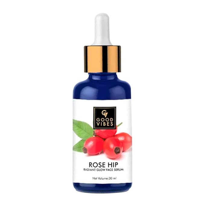 Good Vibes Rosehip Face Serum | Radiant Glow Formula for Clear, Smooth Skin | Hydrating Anti-Aging Facial Serum with Vitamin A & C | No Parabens, No Sulphates | All Skin Types | 1.01 Fl Oz (30ml)