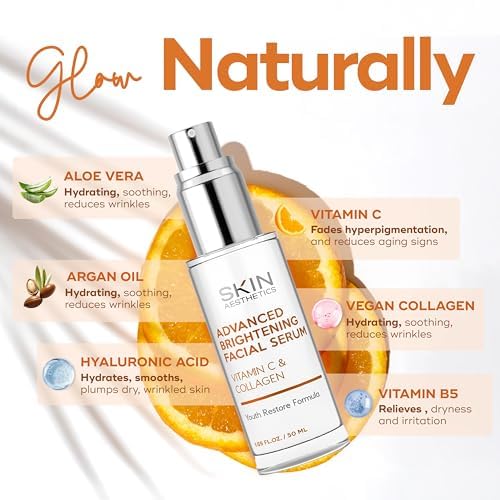 Skin Aesthetics Vitamin C Serum For Face - Dermatologist Tested - with Collagen For Dark Spots, Anti-Aging & Acne + Fine Lines & Wrinkles - Vegan, Clean Beauty Korean Skin care - Duo Pack