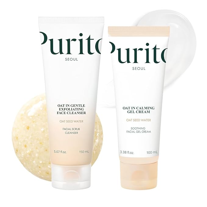 PURITO Oat Velvet Duo, Calming Gel Cream & Exfoliating Facial Polish, Non-comedogenic Formula, Moisturizer, Cleanser, Mild Korean Skincare for All Skin Types 3.38+5.07 fl.oz