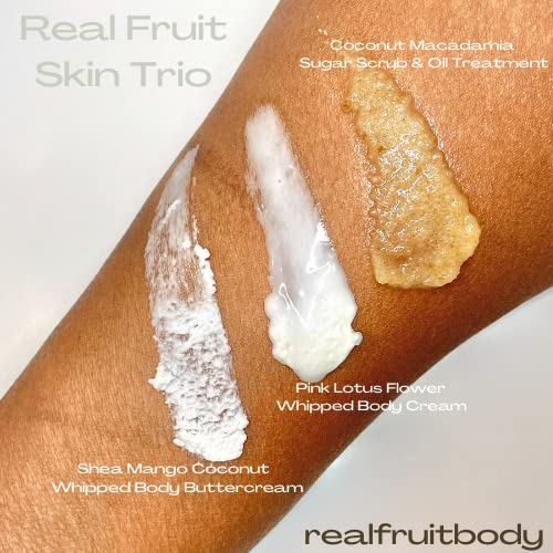 Real Fruit Body® Coconut Macadamia Sugar Scrub and Oil Treatment - 100% Pure and Natural, Leaping Bunny® Certified Cruelty Free, Vegan, Organic - 3.38 Ounce | 100 ml