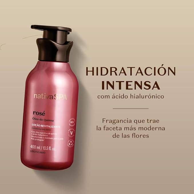 Nativa SPA Rosé Body Lotion by O Boticario, Fragranced Skin Moisturizer with Purified Quinoa Extract, 13.5 Ounce