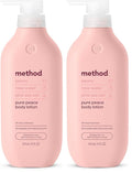Method Body Lotion, Pure Peace, Rose Water, Peonies + Pink Sea Salt notes, 24 Hours of Moisture, 14 oz,(Pack of 2)
