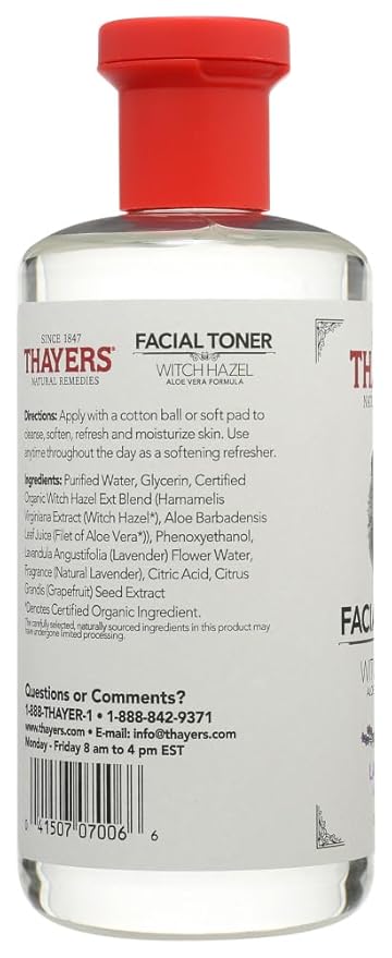 THAYERS Alcohol-Free Witch Hazel with Organic Aloe Vera Formula Toner, Lavender, Clear, Unscented, 12 Fl Oz, Pack of 2