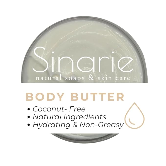 Sinarie Coconut-Free Body Butter | Luxurious Hydration with Shorea Butter, Evening Primrose Oil, Argan & Moringa Oil | Non-Greasy, Natural Ingredients | For Sensitive Skin (5.3 oz., Velvet Crème)