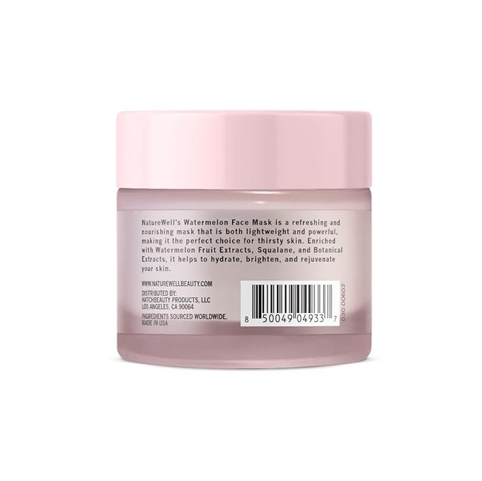 NATURE WELL Watermelon Face Mask, Enriched with Hydrating Watermelon Fruit Water & Plant-Derived Squalane, Promotes A Radiant & Moisturized Complexion, 2 Oz.