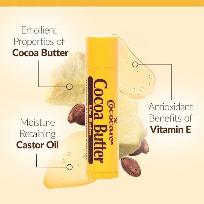 Cococare Cocoa Butter Lip Balm - The Little Yellow Stick - Conditions & Protects Lips with Hydrating Formula - Light Scent of Cocoa Butter - 0.15oz (24 Sticks)